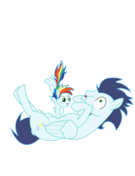 Size: 1024x1333 | Tagged: safe, artist:theanswerisduh, soarin', oc, oc:rainbow blitz, g4, daddy soarin', offspring, parent:rainbow dash, parent:soarin', parents:soarindash, simple background, transparent background