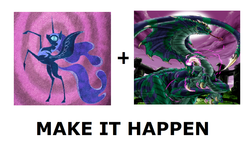 Size: 1176x739 | Tagged: safe, nightmare moon, g4, all caps, exploitable meme, make it happen, meme, meta, primal rage, vertigo (primal rage)