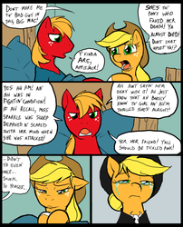 Size: 827x1025 | Tagged: safe, artist:metal-kitty, applejack, big macintosh, earth pony, pony, comic:mlp project, g4, comic, crying, crying on the outside, male, stallion