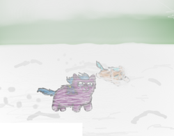 Size: 1049x817 | Tagged: safe, artist:aichi, fluffy pony, blizzard, fluffy pony foals, fluffy pony mother, snow, snowfall, winter