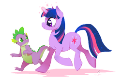 Size: 991x664 | Tagged: safe, artist:dancingcoyote, spike, twilight sparkle, g4