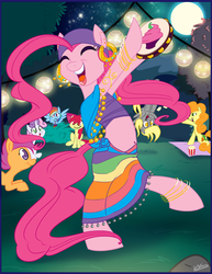 Size: 638x825 | Tagged: safe, artist:bunnimation, apple bloom, carrot top, derpy hooves, golden harvest, pinkie pie, rainbow dash, scootaloo, sweetie belle, pegasus, pony, g4, :3, cutie mark crusaders, dancing, female, gypsy magic, mare, romani, wingboner