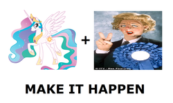 Size: 1337x796 | Tagged: safe, princess celestia, g4, all caps, exploitable meme, make it happen, margaret thatcher, meme, meta, spitting image, tyrant celestia