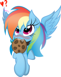 Size: 4339x5470 | Tagged: safe, artist:atmospark, artist:skyline14, rainbow dash, pegasus, pony, g4, :3, absurd resolution, blushing, collar, colored, cookie, cute, dashabetes, drool, female, heart, looking up, mouth hold, nom, simple background, smiling, solo, spread wings, transparent background, vector