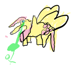 Size: 900x800 | Tagged: safe, artist:chippy, artist:klonoaofthewind, artist:wildphyre-pyro, fluttershy, g4, abstract, bad drawing, not salmon, stylistic suck, surreal, wat, wtf