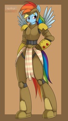 Size: 1080x1920 | Tagged: safe, artist:kloudmutt, rainbow dash, anthro, g4, armor, frown, hand on hip, loincloth, standing