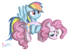 Size: 2327x1632 | Tagged: safe, artist:patoriotto, pinkie pie, rainbow dash, g4, sad, traditional art