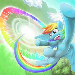 Size: 1000x1000 | Tagged: safe, artist:invisibleone11, rainbow dash, pony, g4, female, pixiv, rainbow trail, solo, sonic rainboom