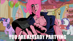 Size: 500x282 | Tagged: safe, pinkie pie, g4, crossover, hokuto no ken, image macro, kenshiro, you are already dead