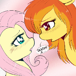 Size: 800x800 | Tagged: safe, artist:spittfireart, fluttershy, spitfire, pegasus, pony, ask spitfire, g4, alternate hairstyle, animated, anime, ask, desushy, duo, female, lesbian, shipping, spitshy