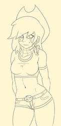 Size: 900x1839 | Tagged: safe, artist:miketheuser, applejack, human, g4, belly button, female, humanized, monochrome, solo