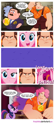 Size: 900x2067 | Tagged: safe, artist:pixelkitties, pinkie pie, twilight sparkle, g4, comic, crossover, gene, wreck-it ralph, wreck-it ralph (character)