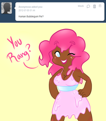 Size: 702x800 | Tagged: safe, pinkie pie, human, ask bubblegum pie, g4, ask, bubblegum pie, dark skin, humanized, tumblr