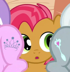Size: 659x679 | Tagged: safe, screencap, babs seed, diamond tiara, silver spoon, earth pony, pony, g4, one bad apple, eyes on the prize, female, filly, looking at butt, meme origin, out of context, raised tail, tail
