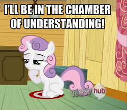 Size: 836x727 | Tagged: safe, edit, edited screencap, screencap, sweetie belle, pony, unicorn, g4, one bad apple, caption, chamber of understanding, female, filly, for science, futurama, image macro, male, professor farnsworth, solo, thinking