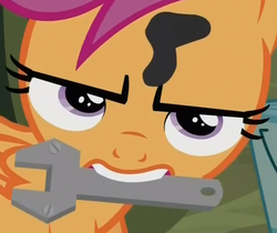Size: 683x574 | Tagged: safe, screencap, scootaloo, g4, one bad apple, mouth hold, wrench