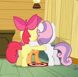 Size: 692x688 | Tagged: safe, screencap, apple bloom, scootaloo, sweetie belle, earth pony, pony, g4, one bad apple, bow, butt, child, cropped, cutie mark crusaders, female, filly, foal, hair bow, huddle, plot, plotting