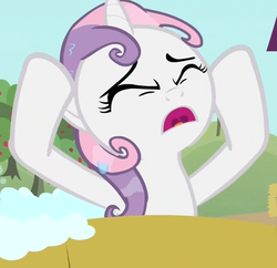 Size: 831x803 | Tagged: safe, screencap, sweetie belle, g4, one bad apple, open mouth, uvula, wet, wet mane