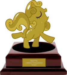 Size: 1199x1337 | Tagged: safe, artist:chaos knux, artist:ocarina0ftimelord, sweetie belle, g4, one bad apple, award, best pony, butt, luster dust, plot, statue, sweetie gold