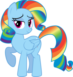 Size: 6095x6451 | Tagged: safe, artist:lazypixel, rainbow dash, pegasus, pony, g4, absurd resolution, alternate hairstyle, female, hilarious in hindsight, lidded eyes, looking at you, mane swap, rainbow fash, raised hoof, simple background, smiling, solo, transparent background, vector
