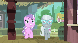 Size: 576x324 | Tagged: safe, screencap, diamond tiara, silver spoon, earth pony, pony, g4, one bad apple, animated, female, filly, foal, gif, glasses, mud