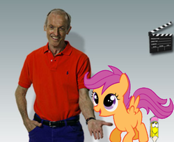 Size: 432x352 | Tagged: safe, scootaloo, human, pegasus, pony, g4, don bluth, drama, irl, irl human, photo, photoshop, ponies in real life, vector