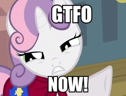 Size: 613x468 | Tagged: safe, sweetie belle, g4, gtfo, image macro