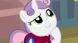 Size: 850x469 | Tagged: safe, screencap, sweetie belle, pony, g4, my little pony: friendship is magic, one bad apple, female, solo, thinking