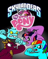 Size: 900x1096 | Tagged: safe, artist:blackrhinoranger, rainbow dash, twilight sparkle, pony, g4, crossover, skylanders