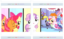 Size: 700x432 | Tagged: safe, apple bloom, babs seed, scootaloo, sweetie belle, g4, my little pony: friendship is magic, one bad apple, exploitable meme, juxtaposition, juxtaposition win, meta