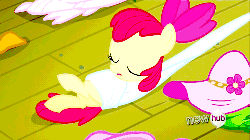 Size: 500x281 | Tagged: safe, screencap, apple bloom, earth pony, pony, g4, one bad apple, animated, barrel roll, female, tied up