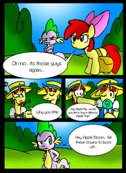 Size: 576x793 | Tagged: safe, artist:neoncabaret, apple bloom, flam, flim, spike, g4, apple bloom's tree, comic, lollipop