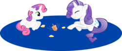 Size: 900x381 | Tagged: safe, artist:danoodlebox, rarity, sweetie belle, pony, unicorn, g4, coin, dreidel, eyes closed, female, filly, foal, hanukkah, jew rarity, jewnicorn, judaism, mare, simple background, sisters, transparent background