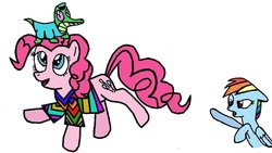 Size: 900x509 | Tagged: safe, artist:closer-to-the-sun, gummy, pinkie pie, rainbow dash, g4, kwanzaa, ms paint