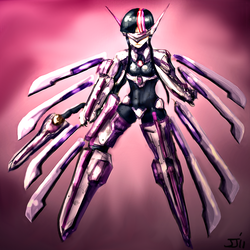 Size: 960x960 | Tagged: safe, artist:johnjoseco, artist:trelwin, twilight sparkle, human, g4, blazblue, crossover, humanized, lambda-11, parody