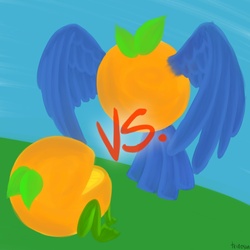 Size: 1000x1000 | Tagged: safe, artist:trinosan, orange bird, orange frog, g4, fight