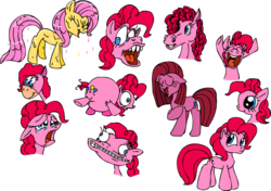 Size: 900x635 | Tagged: safe, artist:stinkek, fluttershy, pinkie pie, earth pony, pony, g4, female, mare, pinkamena diane pie, simple background, style emulation, transparent background, wingless