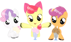 Size: 513x300 | Tagged: safe, artist:chiweee, apple bloom, scootaloo, sweetie belle, g4, one bad apple, cutie mark crusaders, milkshake, scene interpretation, unshorn fetlocks