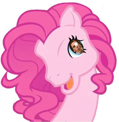 Size: 638x657 | Tagged: safe, pinkie pie, human, pony, g3, g4, my little pony: friendship is magic, too many pinkie pies, faic, female, g3 to g4, generation leap, patrick bateman, pinkie's silly face, solo