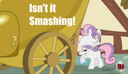 Size: 1165x675 | Tagged: safe, edit, edited screencap, screencap, sweetie belle, g4, my little pony: friendship is magic, one bad apple, caption, nigel thornberry