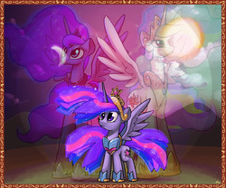 Size: 1500x1250 | Tagged: safe, artist:docwario, princess celestia, princess luna, twilight sparkle, alicorn, pony, g4, armor, female, mare, older, spread wings, trio, twilight sparkle (alicorn), wings