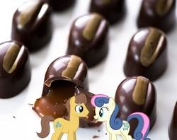 Size: 577x458 | Tagged: safe, bon bon, caramel, sweetie drops, earth pony, pony, g4, bonpun, duo, female, innuendo, male, pun, ship:carabon, shipping, straight