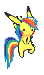 Size: 169x287 | Tagged: dead source, safe, artist:mnrart, rainbow dash, hybrid, pegasus, pikachu, pony, g4, animated, crossover, crossover fusion, flapping, floating, flying, fusion, fusion:pikachu, fusion:rainbow dash, pokémon, ponymon hybrid, simple background, transparent background, what has science done
