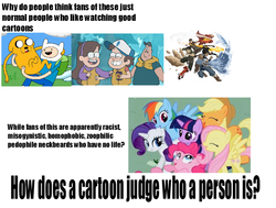 Size: 782x590 | Tagged: safe, applejack, fluttershy, pinkie pie, rainbow dash, rarity, twilight sparkle, g4, adventure time, brony, dipper pines, discussion, fandom, finn the human, gravity falls, jake the dog, korra, legend of the gobblewonker, mabel pines, male, mane six, meta, question, text