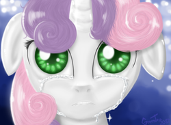 Size: 1980x1450 | Tagged: safe, artist:onlygreentea, sweetie belle, g4, crying, lip bite