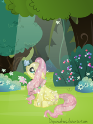 Size: 6750x9000 | Tagged: safe, artist:drpancakees, fluttershy, butterfly, pegasus, pony, g4, absurd resolution, bush, butterfly on nose, complex background, crystallized, female, insect on nose, mare, solo