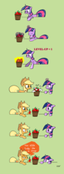 Size: 1000x2712 | Tagged: safe, artist:thewormouroboros, applejack, twilight sparkle, g4, apple, comic, orange, orangified