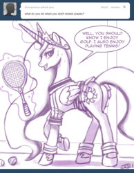 Size: 700x902 | Tagged: safe, artist:johnjoseco, princess celestia, alicorn, pony, ask princess molestia, princess molestia, g4, ask, butt, clothes, comic, plot, skirt, tennis, tumblr, upskirt