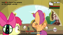 Size: 1282x719 | Tagged: safe, edit, screencap, apple bloom, scootaloo, g4, one bad apple, grand theft auto, gta san andreas, parody