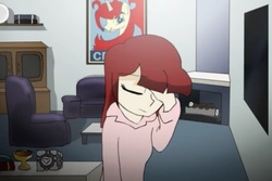 Size: 960x640 | Tagged: safe, artist:alfa995, clothes, cropped, eyes closed, facepalm, female, lauren faust, poster, youtube link